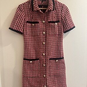 Maje Pink and Black Tweed Mini Dress